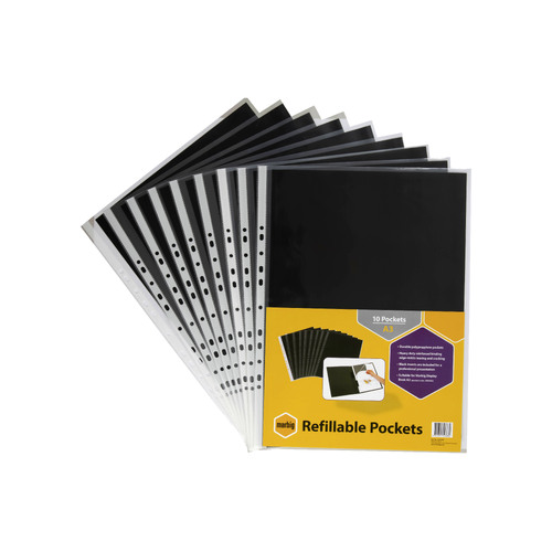 10pc Marbig A3 Display Book Pocket Refill Set w/ Black Inserts