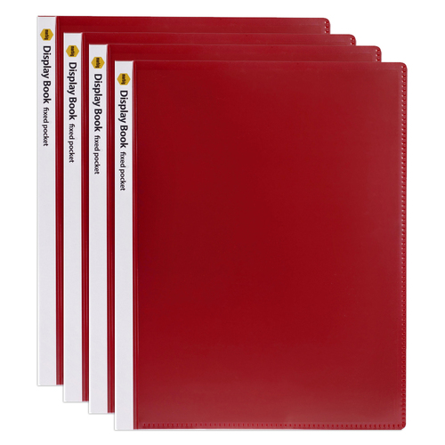 4PK Marbig 40-Page A4 Non-Refillable Display Book w/ Cover - Red