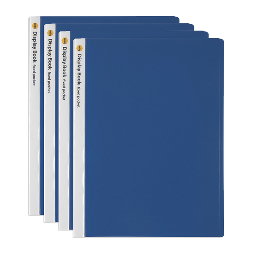 4PK Marbig 40 Fixed Pocket A4 Document Display Book - Blue