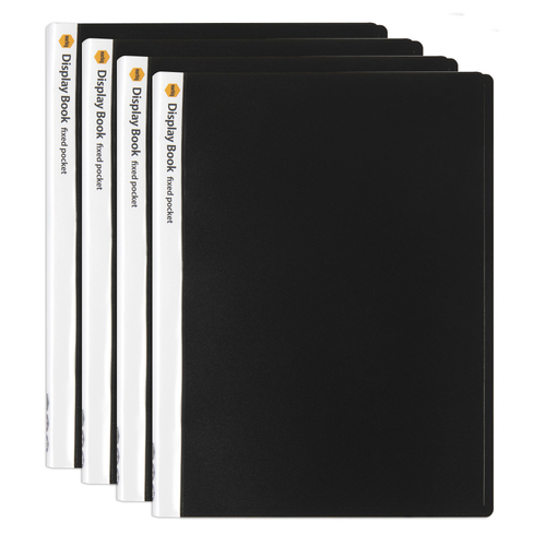 4PK Marbig 40 Fixed Pocket A4 Document Display Book - Black