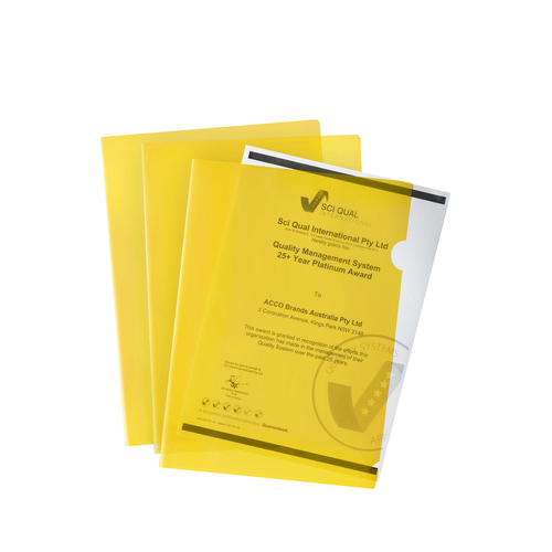 3PK 10pc Marbig PP Ultra Letter File A4 Document Folder - Yellow