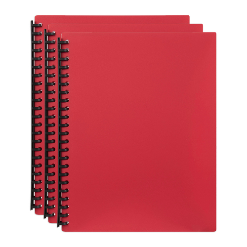 3PK Marbig 40-Pocket A4 Refillable Document Display Book - Red