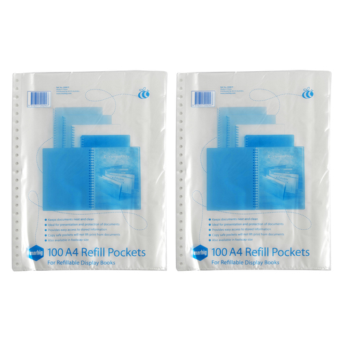 200pc Marbig A4 Display Book Refill Pockets Sleeves - Clear