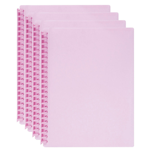 4PK Marbig 20-Pocket A4 Refillable Display Book w/Insert Cover - Pink