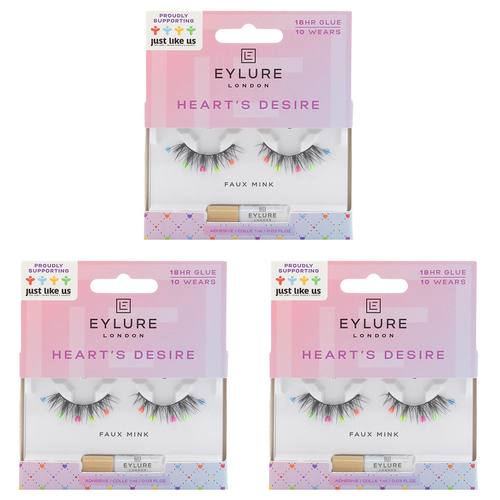 3PK Eylure London Hearts Desire Lashes w/ 18-Hour Glue Set