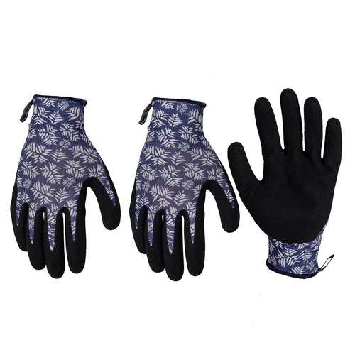 3PK Cyclone Size Medium Gardening Gloves Fern Pattern Polyester/Nitrile Purple/Black