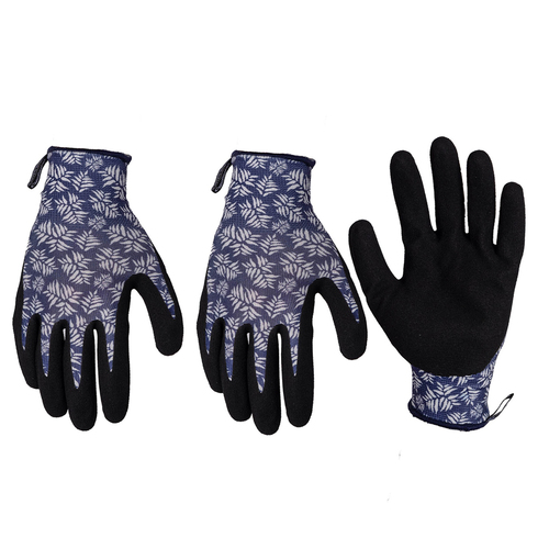 3PK Cyclone Size Large Gardening Gloves Fern Pattern Polyester/Nitrile Purple/Black