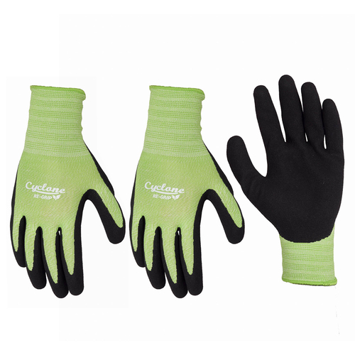 3PK Cyclone Size Large Gardening Gloves Non-Slip Polyester Lime Green/Black
