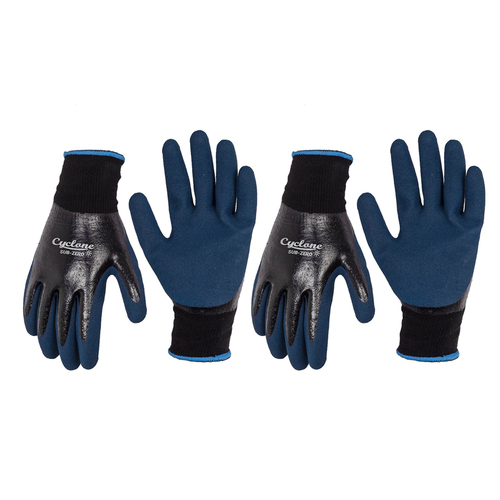 2PK Cyclone Size Small Gardening Gloves Sub Zero Nylon/Dipped Nitrile Black/Blue