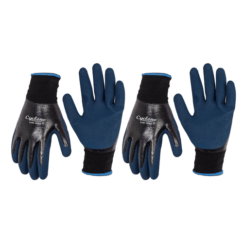2PK Cyclone Size XL Gardening Gloves Sub Zero Nylon/Dipped Nitrile Black/Blue