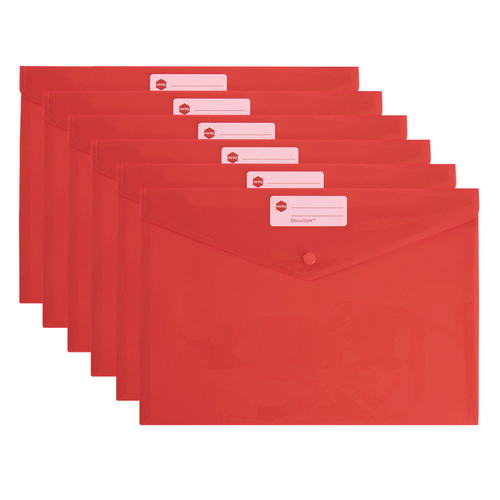 10PK Marbig Transparent Doculope A4 Paper Wallet/Sleeve Red