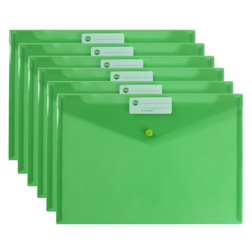 10PK Marbig Transparent Doculope A4 Paper Wallet/Sleeve Green