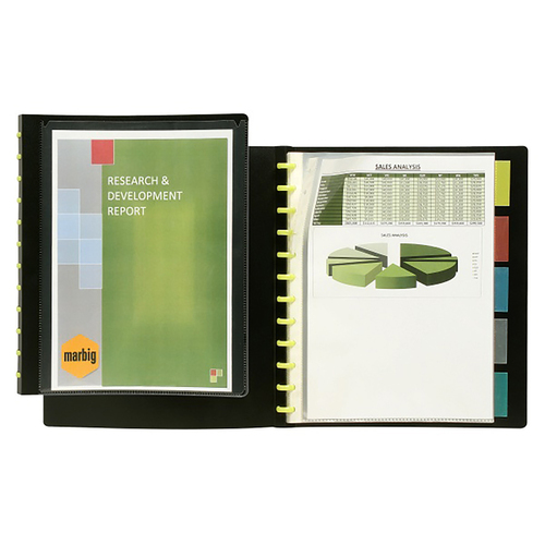 Marbig 10-Pocket Kwik Zip A4 Display Book w/ 5 Dividers - Black