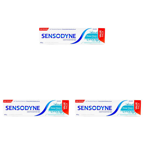 3PK Sensodyne Fluoride Toothpaste 160g Deep Clean Daily Care