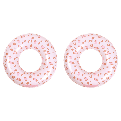 2PK Swim Essentials Kids Inflatable Swim Ring 90cm Old Pink Leopard 6y+