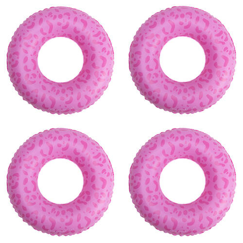 4PK Swim Essentials Kids Inflatable Swimming Ring Pool Floater 55cm Pink Leopard