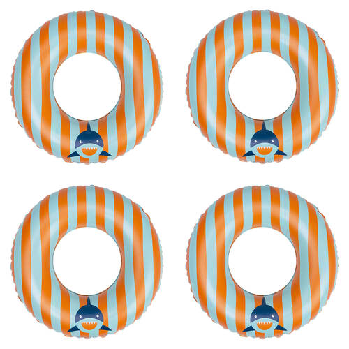 4PK Swim Essentials Kids Inflatable Swimming Ring Pool Floater 55cm Tropic Shark 