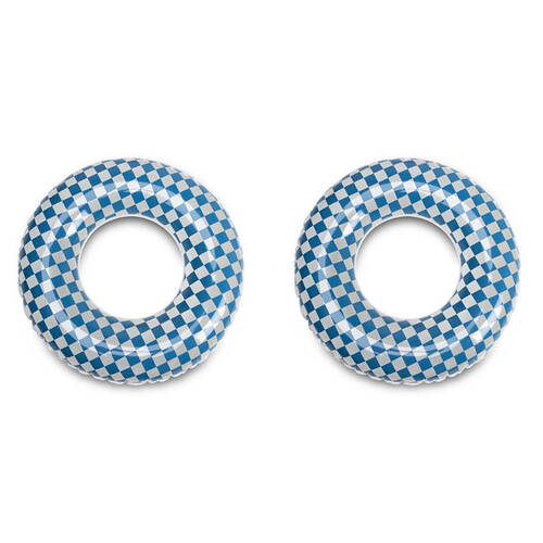 2PK Swim Essentials Kids Inflatable Swimming Ring Floater Checkmate Blue 90cm 6y+