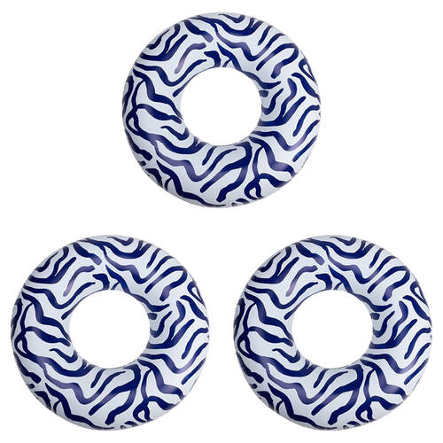 3PK Swim Essentials Kids Inflatable Ring Floater 102cm Vibrant Stripes Black