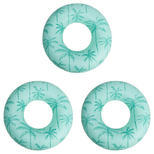 3PK Swim Essentials Kids Inflatable Swimming Ring Floater 102cm Palm Trees Green