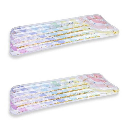 2PK Swim Essentials Inflatable Lie On Beach Pool Floater Bed Rainbow 177cm 6y+