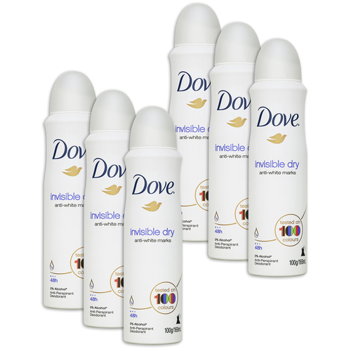 6PK Dove 100g Antiperspirant Deodorant Spray Invisible Dry Anti-White Marks