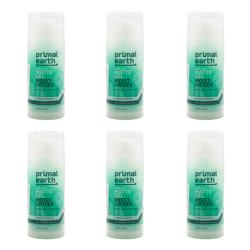 6PK Primal Earth 75ml Moisturiser Matte Gel Shine Free Moisturizing Skincare