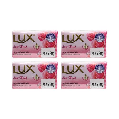 4x 6PK Lux Soft Touch Soap Bar Floral Scent w/French Rose Almond Oil 80g