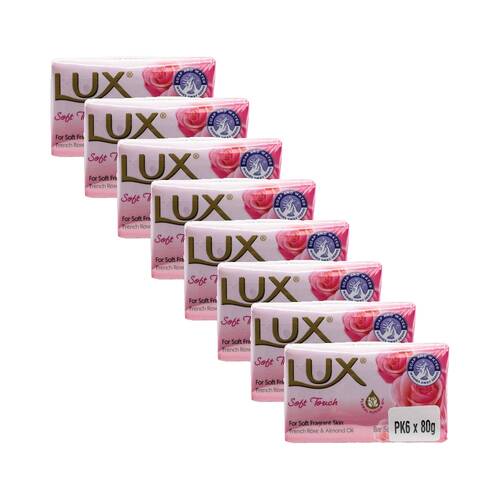 8x 6PK Lux Soft Touch Soap Bar Floral Scent w/French Rose Almond Oil 80g