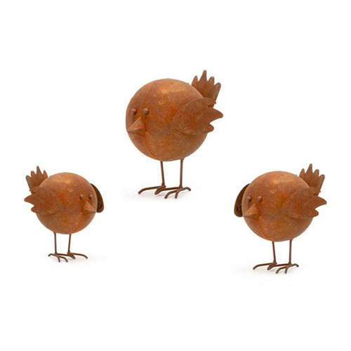 3pc Tweeties Rusted Metal Birds Garden Decor Set