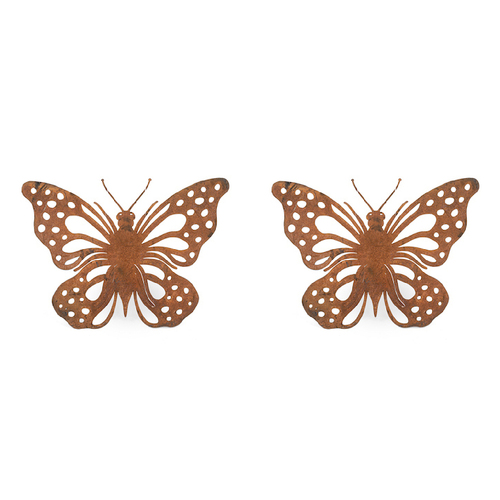 2x Pot Hanger 20.5cm Butterfly Corten Steel Garden Decor Large - Brown