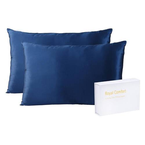 Royal Comfort Mulberry Silk Pillowcase Twin Pack 51x76cm - Navy