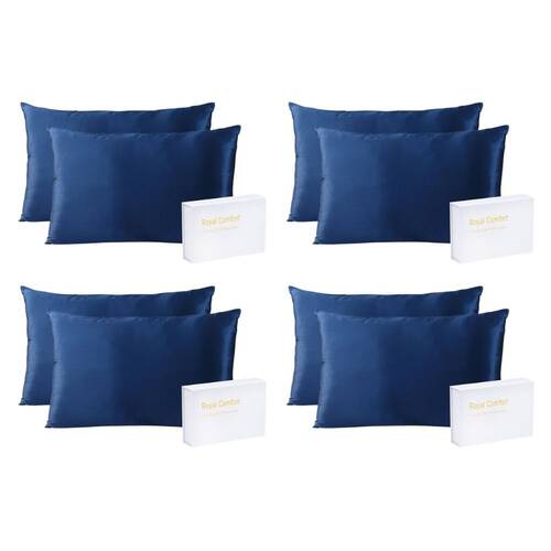4PK Royal Comfort Mulberry Silk Pillowcase Twin Pack 51x76cm - Navy