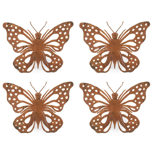 4x Pot Hanger 14cm Butterfly Corten Steel Garden Decor Small - Brown