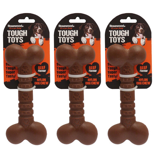 3PK Rosewood Tough Toys Nylon Beef-Flavoured Dog Bone Small