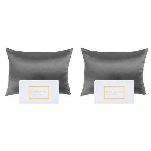 2PK Royal Comfort Pure Silk Pillowcase Single Pack Pillow Case - Charcoal