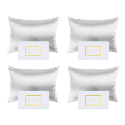 4PK Royal Comfort Pure Silk Pillowcase Single Pack Pillow Case - Silver