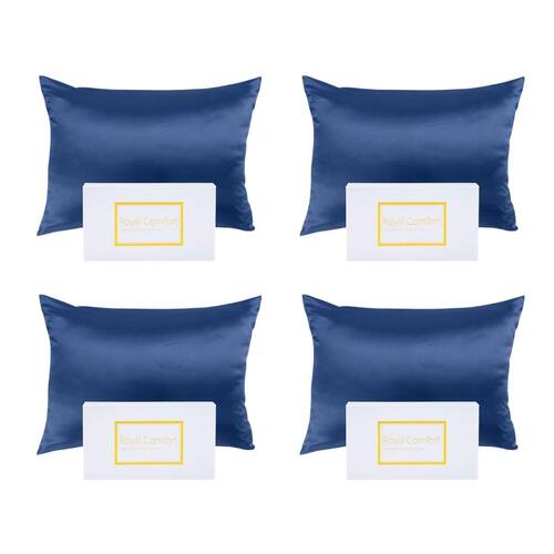 4PK Royal Comfort Pure Silk Pillowcase Single Pack Pillow Case - Navy