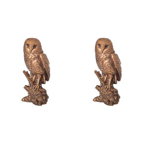 2PK Gibson Gifts Owl On Branch Home Decor Small Bronze 15cm