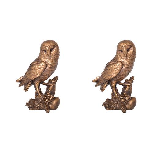 2PK Gibson Gifts Owl On Branch Home Decor Large Bronze 18cm
