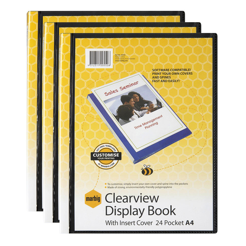 3PK Marbig PP Clearview 24-Page A4 File Display Book - Black