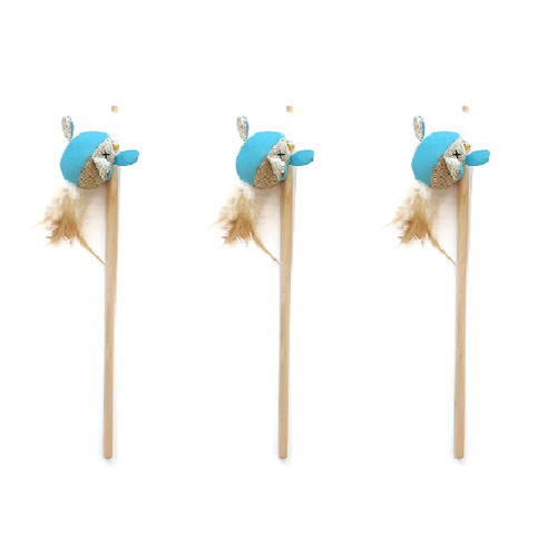 3x M-Pets 35cm Mouse Cat/Kitten Pet Wand Interactive Toy Assorted