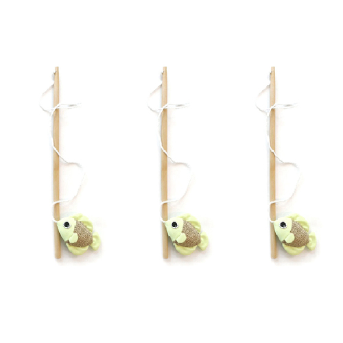 3x M-Pets 35cm Fish Cat/Kitten Pet Wand Interactive Toy Assorted