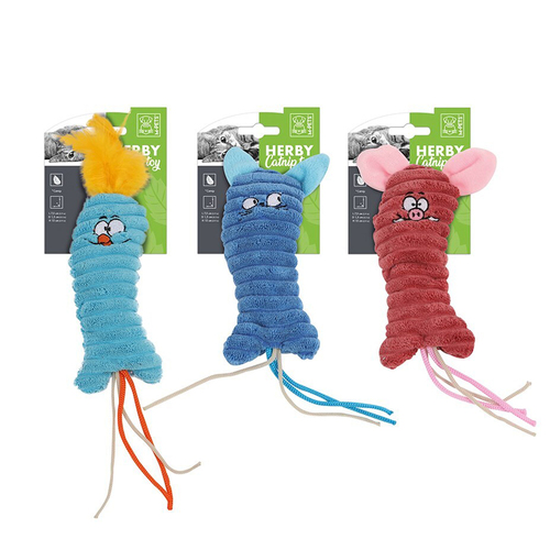 3x M-Pets Herby Catnip Toy Cat/Kitten Pet Plush Funny Face Assorted
