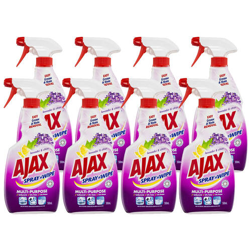 8PK Ajax Spray N Wipe 500ml Trigger Bottle - Lavender & Citrus