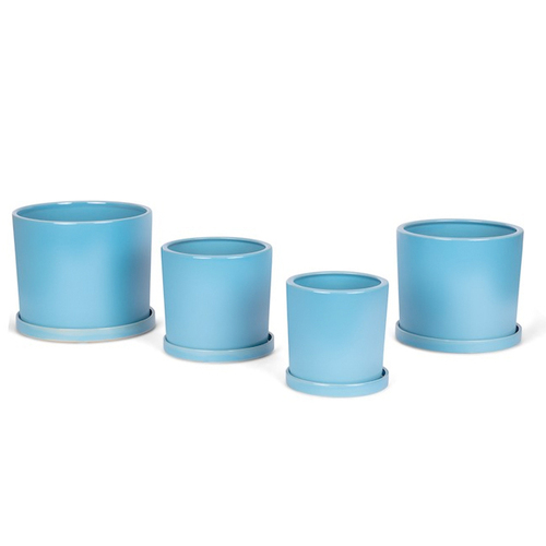 4pc Cylindrical Pot Planter w/ Saucer Set - Mid Blue