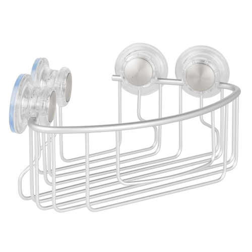 iDesign Metro Aluminium Suction Corner Shower Caddy/Basket 24.3x29.1x14cm Silver