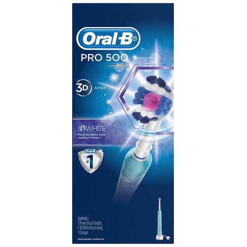 Oral B Electric Rechargeable Power Toothbrush Pro 500 3D White