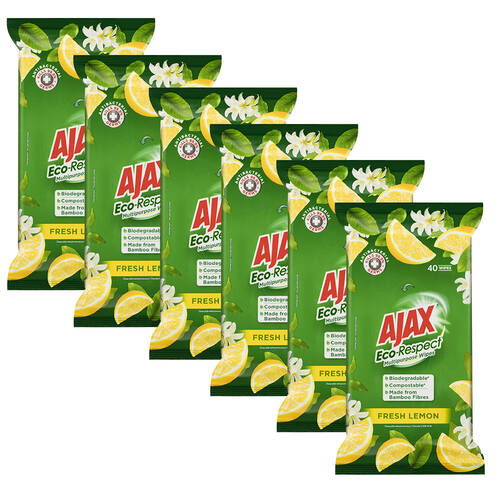 6x Ajax Eco-Respect 40pc Multipurpose Wipes