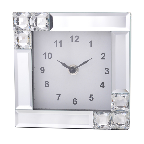 Gibson Gifts Mirror Crystal Analogue Clock Home Decor 15cm White